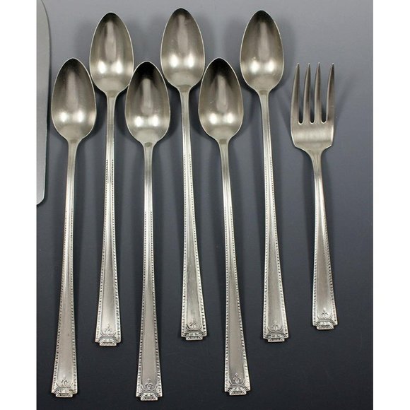 National Silver Co DORIC Silverplate 7 Pcs - Iced Tea Spoons & Dessert Fork - Picture 1 of 7